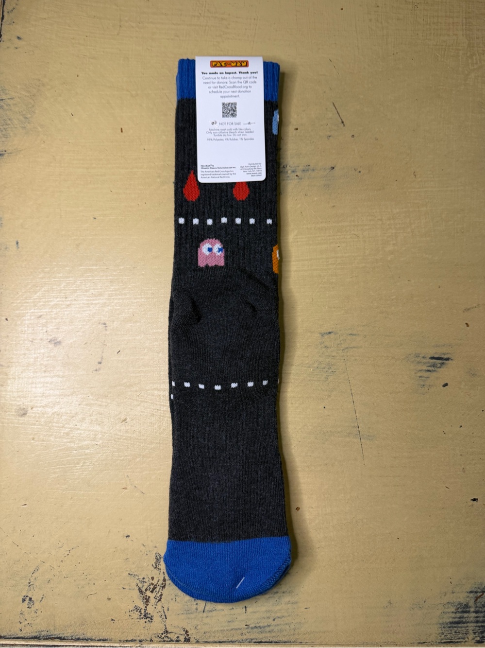 American Red Cross x Pac-Man Men's Black Novelty Socks - Yellow & Red Accents - Picture 2 of 3
